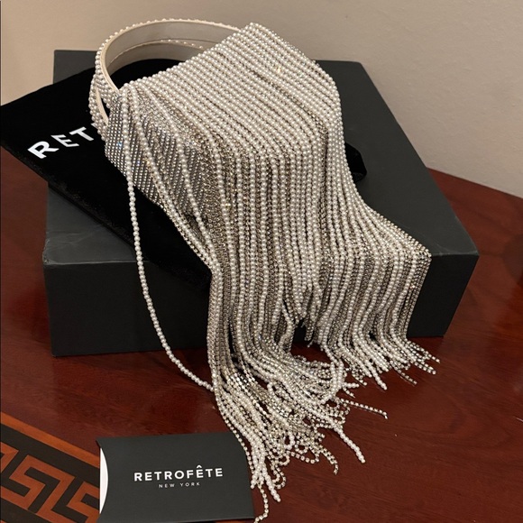 RETROFETE ESTEL SMALL EMBELLISHED Sequin PEARL FRINGE BAG Clutch - Picture 15 of 16